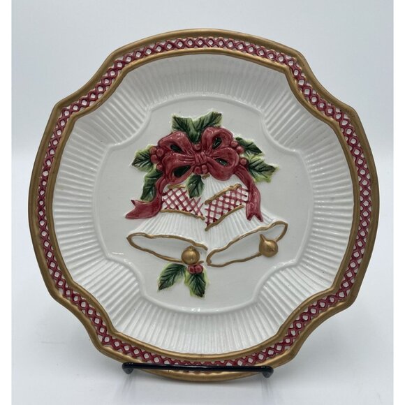 Fitz and Floyd Christmas "Jingle Bells" Cookie Plate Platter Candy Tray Vintage - Picture 1 of 7